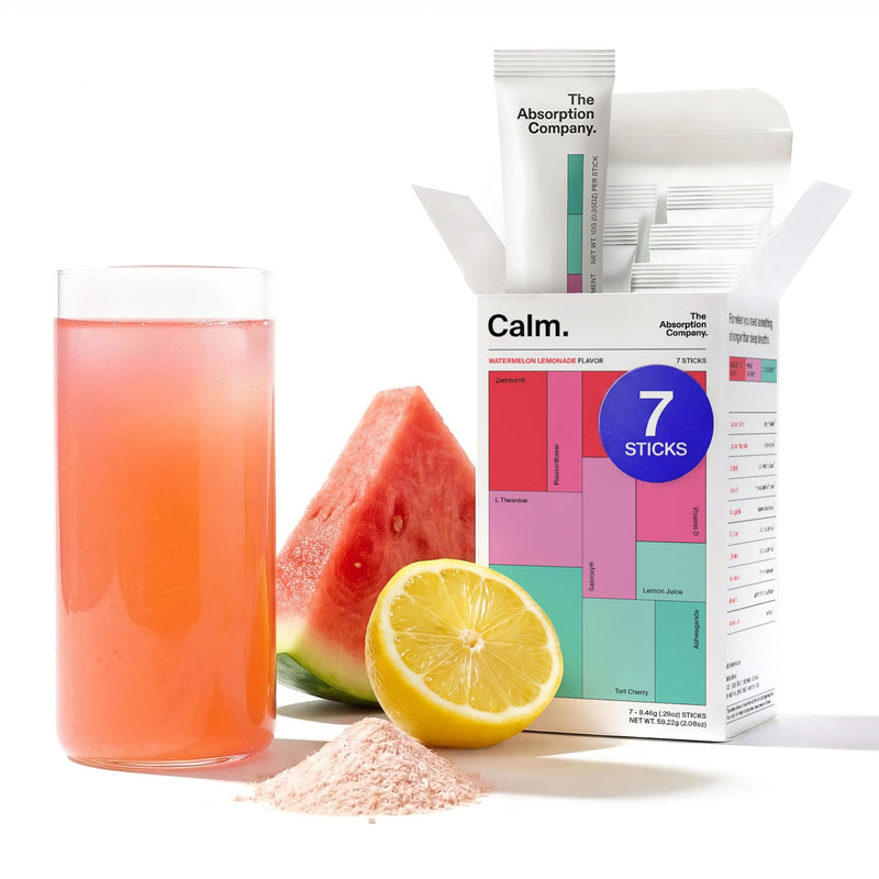 The Absorption Company Calm Powder - Magnesium Drink Mix Packets - 7PK | Vitamin-D,Cortisol Regulation for Men & Women, Mood Support with Ashwagandha & L-Theanine for Relaxation,Watermelon Lemonade 1 Ounce (Pack of 7)
