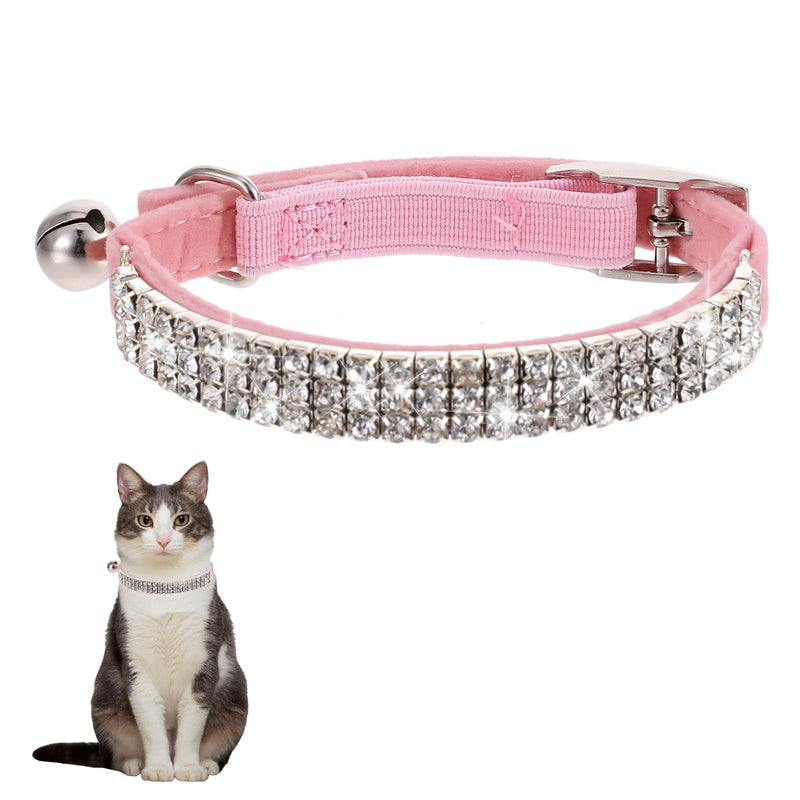 Pink Cat Collar, Kitten Collar with Bell Cat Collar Rhinestones Cat Dog Collar Soft Breakaway Collar Adjustable Cute Cat Collar Bling Cat Collar Cat Accessories for Small Dog and Cat - BeesActive Australia
