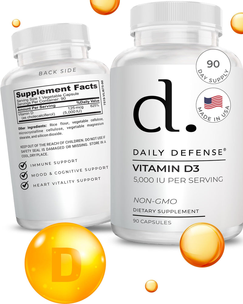 Vitamin D3 5000 IU for Heart Health, Daily Immune Support, Mental Clarity, & Muscle Function - 90 Vitamin D Supplements 90 Count (Pack of 1) 5000IU