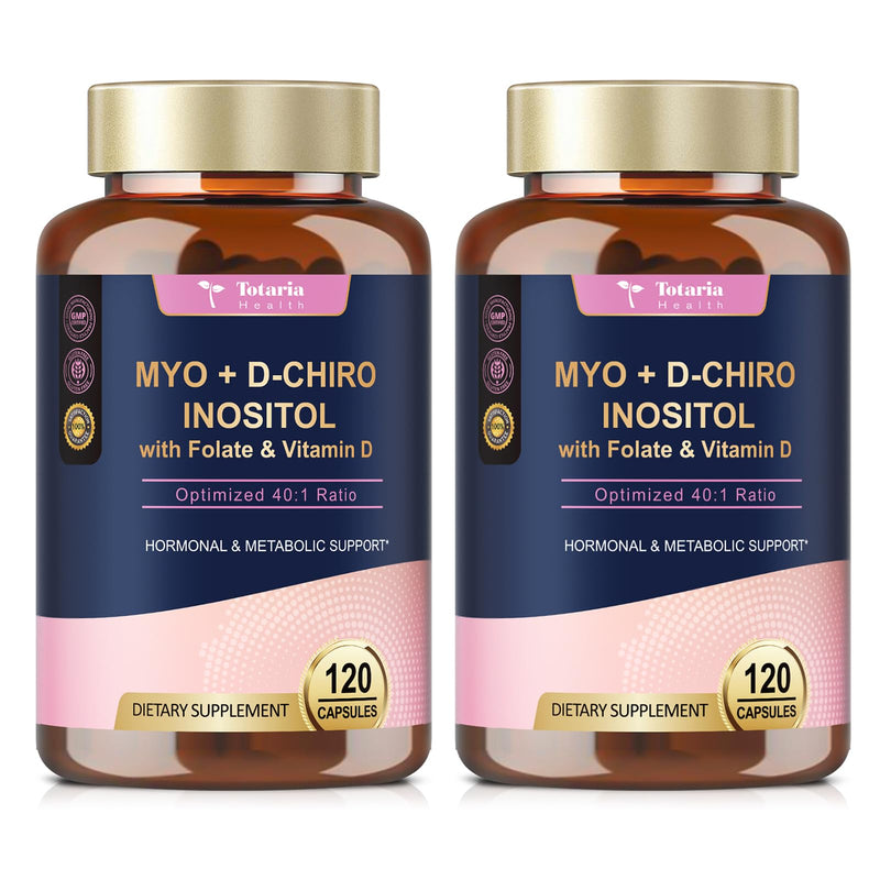 Totaria Inositol Supplement for Women with Vitamin D3, Folate, 40:1 Ratio Myo-Inositol & D-Chiro Inositol Complex, (Vitamin B8) Inositol Capsules, Pack of 2 120 Count (Pack of 2)