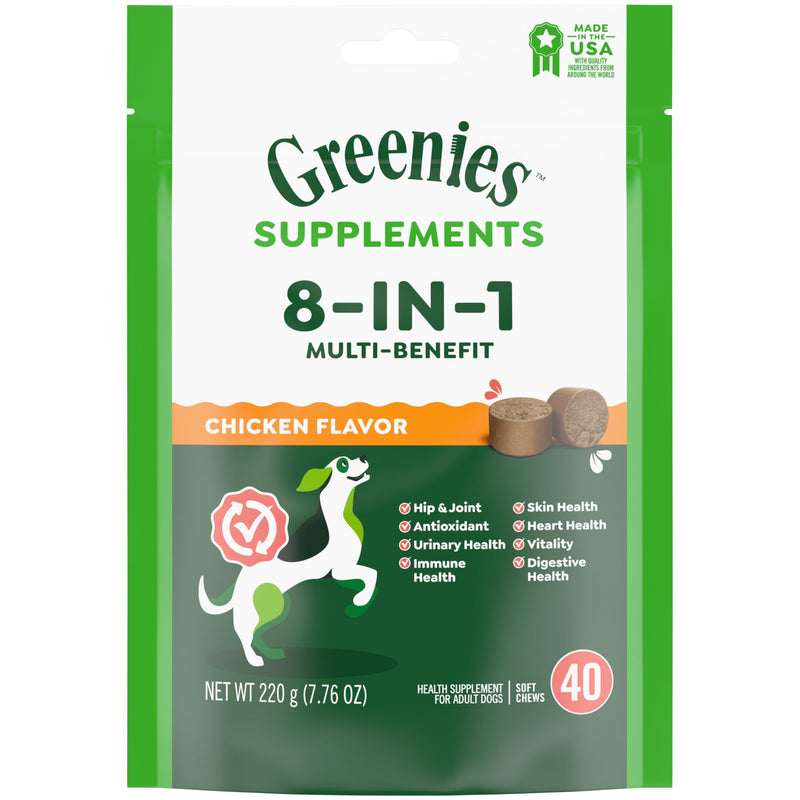 Greenies Dog Supplements 8-in-1 Multi-Benefit Chicken Flavor, 7.76 oz. Pouch, 40 Count - BeesActive Australia