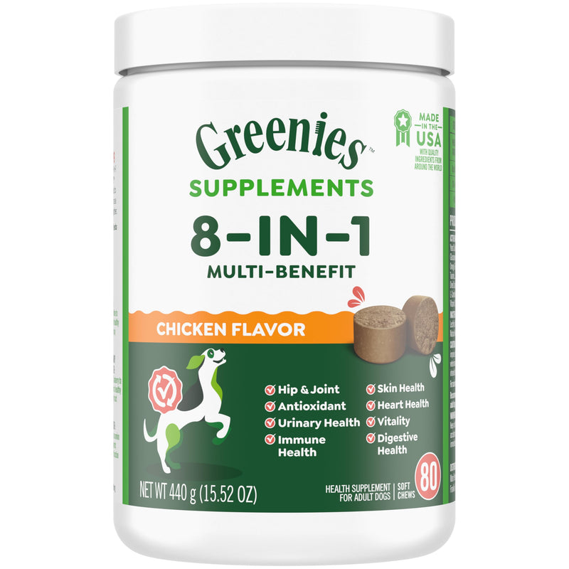 Greenies Dog Supplements 8-in-1 Multi-Benefit Chicken Flavor, 15.5 oz. Container, 80 Count - BeesActive Australia