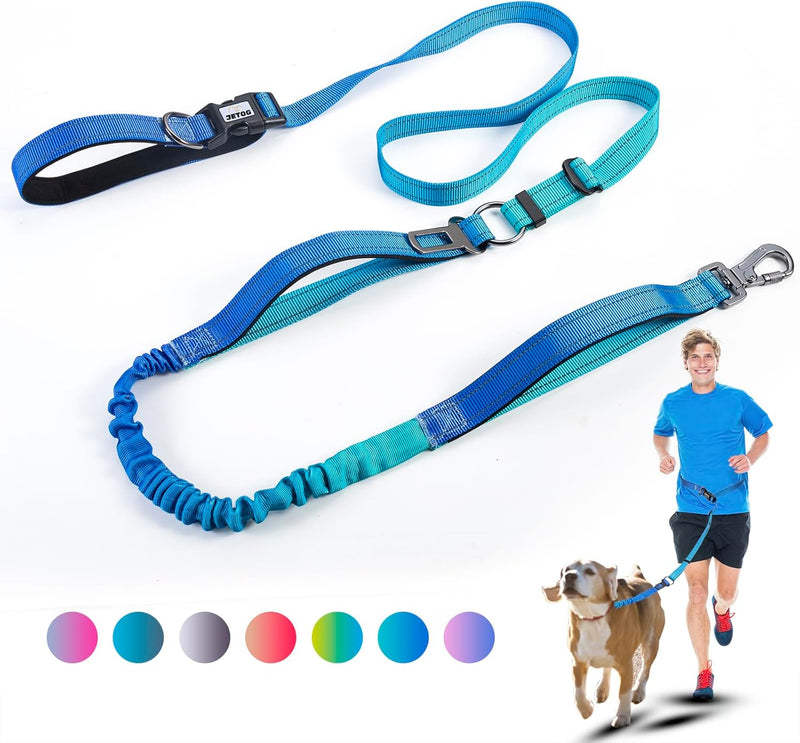Heavy Duty Hands Free Dog Leash, 5-7 FT Reflective Adjustable Waist Dog Leash Belt with Padded Handles, Shock Absorbing Bungee and Car Seat Belt for Large Medium Dogs (Gradient Cobalt, XL) XL - 3 Handles, 5.4-7.0 FT Length Gradient Cobalt - BeesActive Australia