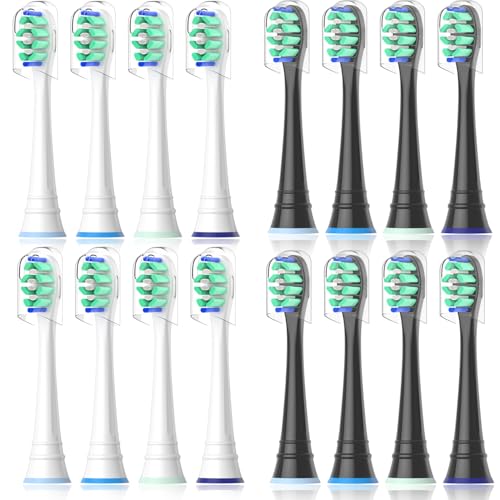 Replacement Heads Compatible with Sonicare Toothbrush, Replacement Brush Head for Philips Sonicare Electric Toothbrush 4100 5100 6100 9900 C2 W3 and More Click-on Handles (8white+8black) White and Black 1 Count (Pack of 16)