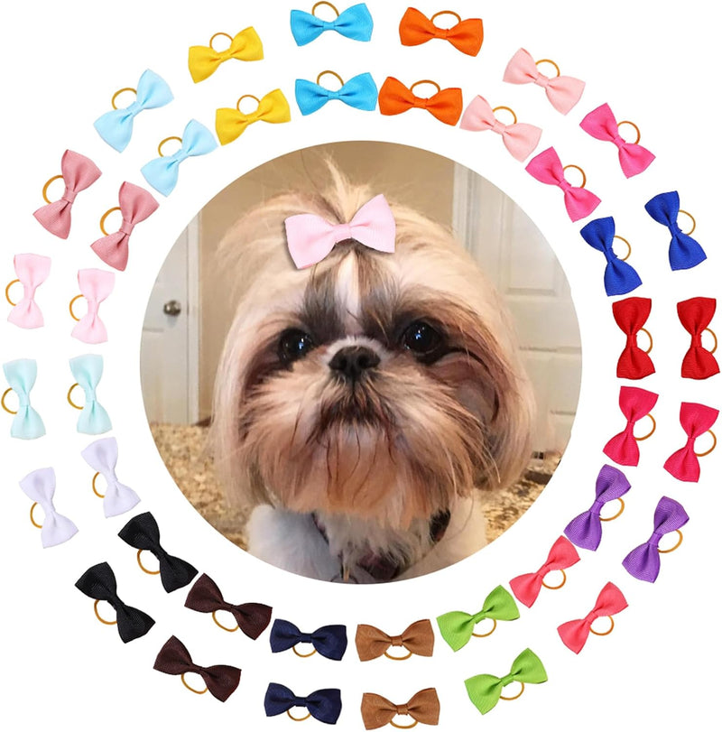 40PCS Puppy Dogs Hair Barrettes Bows with Rubber Bands,Hair Accessories Bow Pet Grooming Cute Pet Small Hair Bowkno (Style A-40pcs) Style A-40pcs - BeesActive Australia