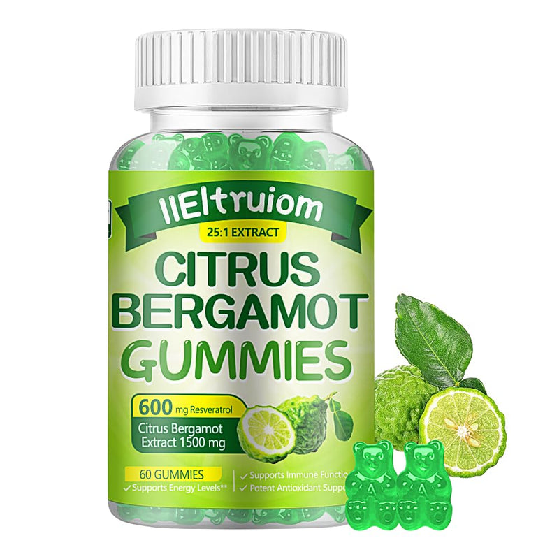 Citrus Bergamot Gummies 1500mg with Resveratrol & Niacin, Vegan Formula | Made with Clean Ingredients in a Free from Artificial Colors and Flavors, 60 Gummies 1