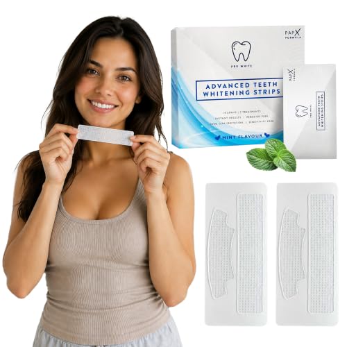 Pro White Teeth Whitening Strips - Peroxide Free Pap-X Formula, Fresh Mint Flavor, 14 Strips / 7 Treatments, Vegan Certified - Enamel Safe Teeth Whitening Strips for Brighter Smile - Pack of 1 1 Count (Pack of 14)