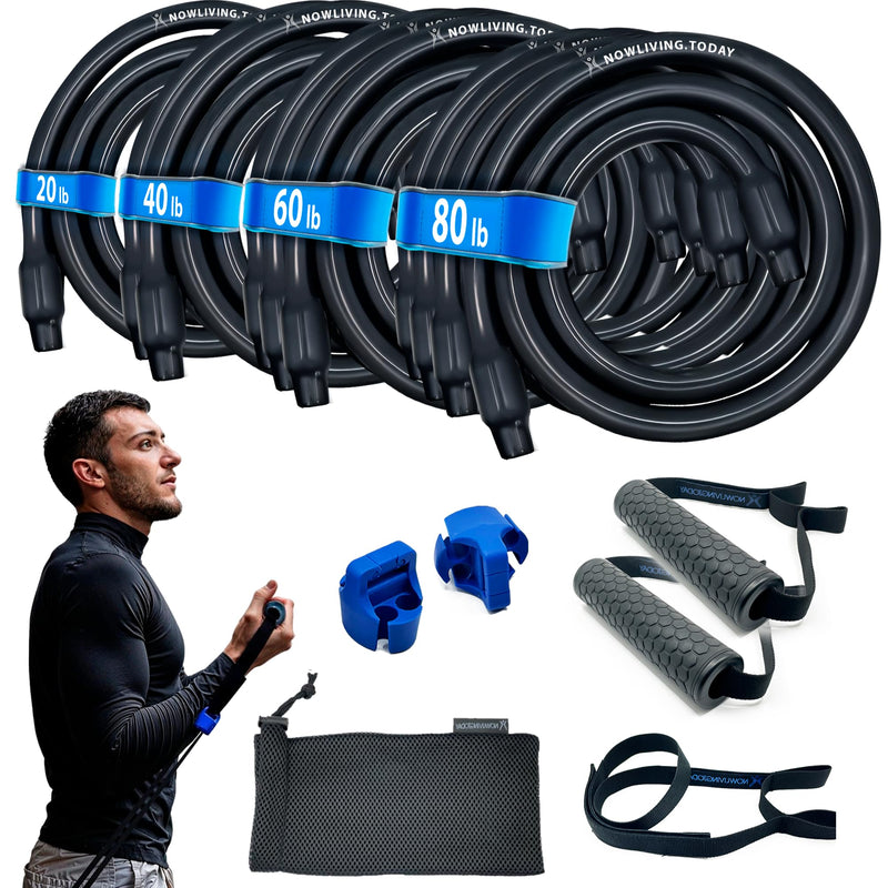 The PowerCube Resistance Band Set & Gym Equipment System – An American Invention - Multi-Level Elastic Bands for Exercise Training - Heavy Duty Fitness Workout Tubes - Adjustable 80lb Tension with Anchor Deluxe Kit - 4ft.
