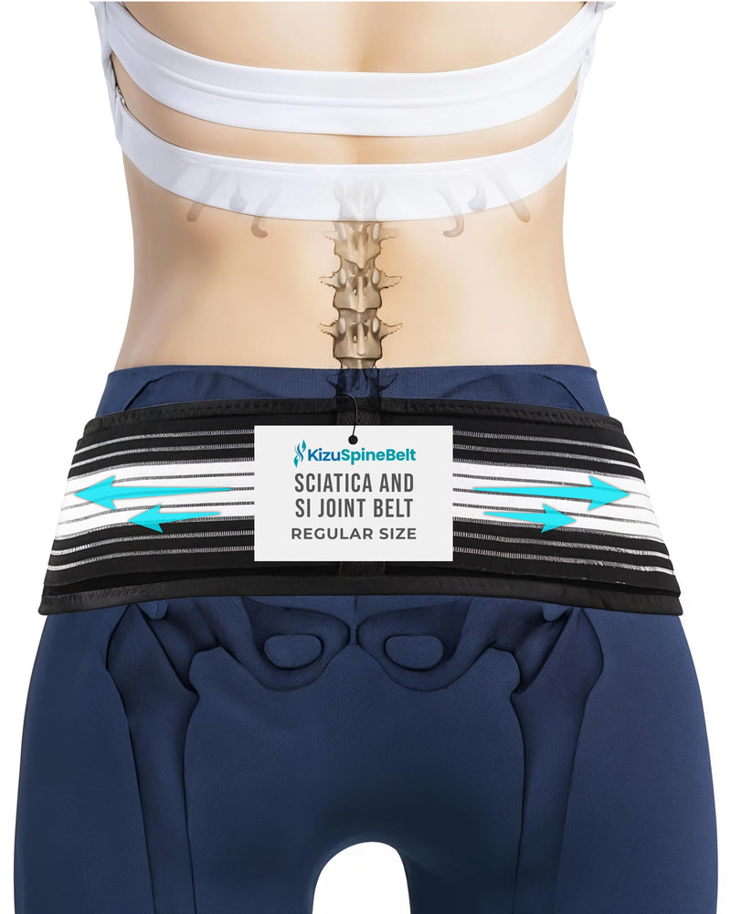 FREEZE2TRIM Kizu Relief Belt Sciatica Pain Relief Devices Lower Back Brace & SI Joint Support – Adjustable Back Support for Sciatic Pain Men & Women, Hip Compression Wrap (Regular Plus) (Hip Size 30-47") Regular (Hip Size 30-47 Inches) - BeesActive Australia