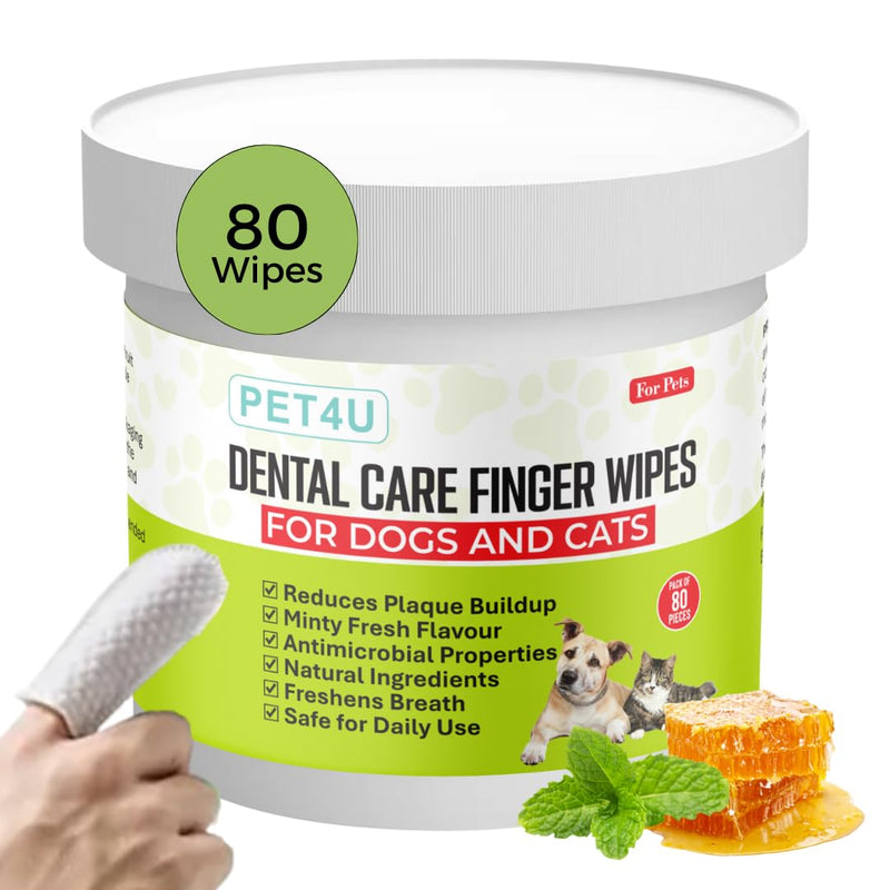 Dental Finger Wipes for Dogs and Cats - 80ct - Fights Plaque, Tartar & Bad Breath - Gentle & pH Balanced Dog Teeth Cleaning Wipes - Ideal for Small Dogs & Cats - BeesActive Australia