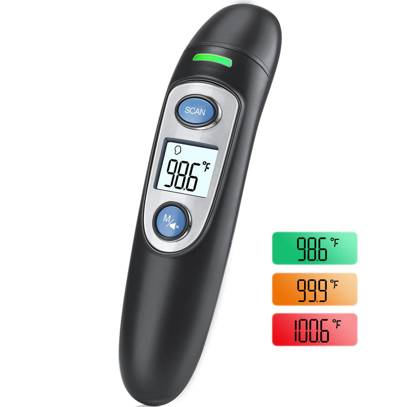 Infrared Thermometer for Adults,Forehead and Ear Thermometer for Fever, Babies, Children, Adults, Indoor and Outdoor Use (Black) Black