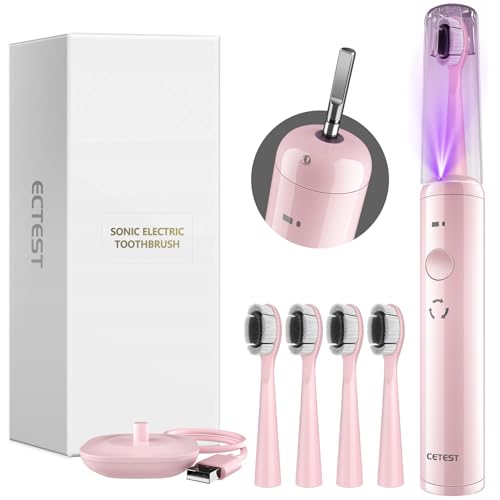 Sonic Electric Toothbrush with Light 4 Brush Heads for Adults and Kids, One Charge for 60 Days, Wireless Fast Charge, 3 Modes, Electric Toothbrushes（Pink）