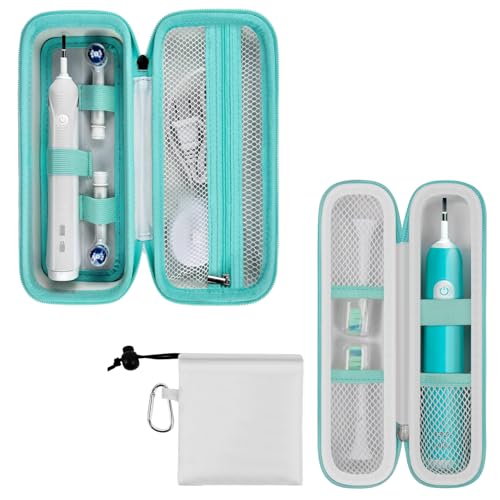 2 Pack Toothbrush Travel Case Compatible with Oral-B Pro 1000, 2000, 3000, 3500, 1500/ for Philips Sonicare ProtectiveClean 4100 5100 Electric Toothbrush with Mesh Pocket for Accessories - White