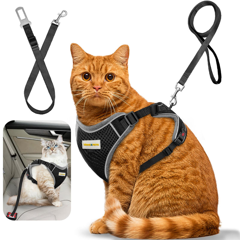 Cat Harness and Leash for Walking, Retractable Cat Harnesses and Leash Set Escape Proof, Breathable Soft Kitten Harness Small Large Cat Harness for Travel Training and Walking, Black, S S(chest:11.1"-18.1") - BeesActive Australia
