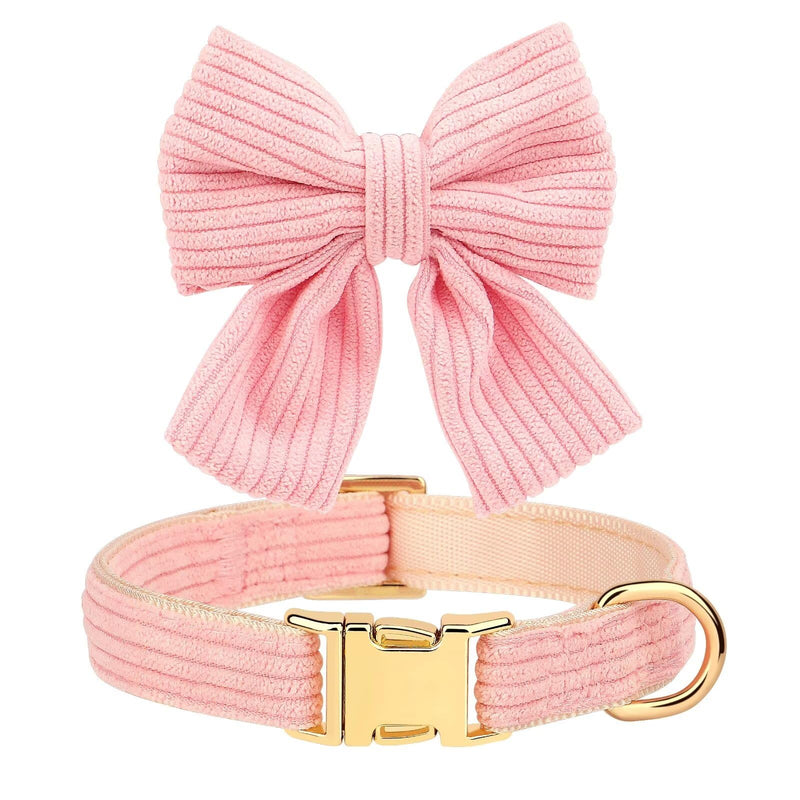 Beirui Girl Dog Collar with Bowtie, Adjustable Cute Dog Collar for Wedding and Holiday, Soft Dog Collar for Medium Dogs, Pink M - BeesActive Australia