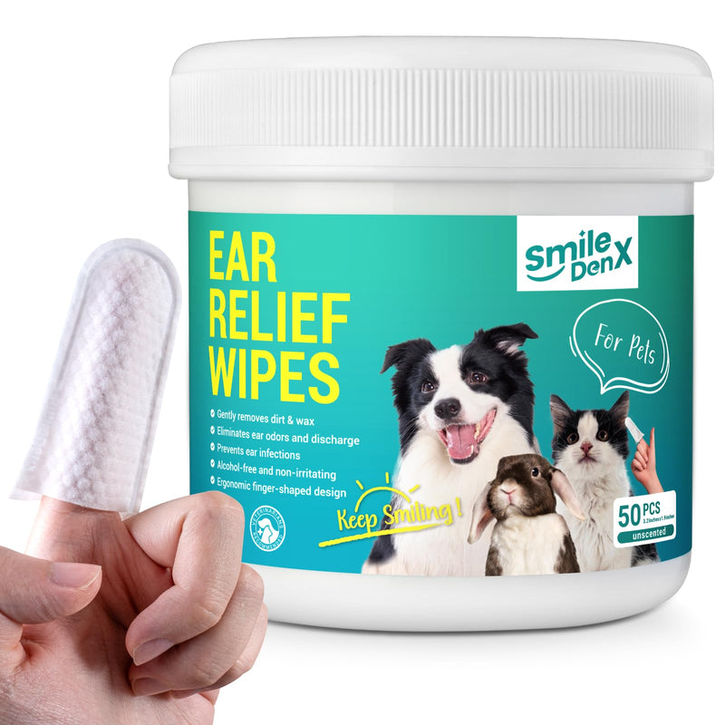 Dog Ear Cleaner Finger Wipes - Gently Remove Ear Wax & Debris, Relieve Ear Itching & Inflammation - Soothing Cleansing Deodorizing Ear Care Wipes for Cat and Dog (50 Pcs, Unscented) 50 PCS - BeesActive Australia