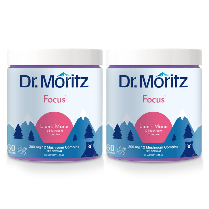 DR. MORITZ Lions Mane Gummies for Adults and Kids 4+ - Mushroom Gummies with 12-in-1 Blend Including Reishi & Chaga - Lions Mane for Kids and Adults - No Sugar Added, Non-GMO (120 Count) 60 Count (Pack of 2)