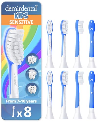 demirdental Kids Toothbrush Heads Compatible with Philips Sonicare Kids Toothbrush Heads - Replacement Heads Sensitive - Brush Heads from Ages 7 to 10 - Dark Blue - Replaces HX6048-8 Pack 7+ years