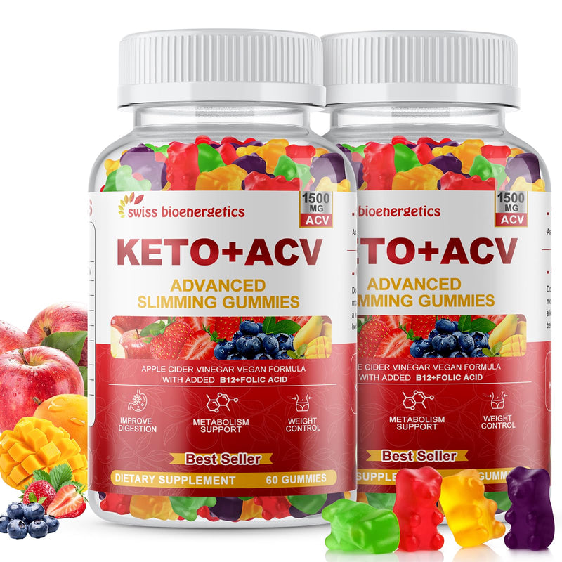 (2 Pack) Keto Apple Cider Vinegar Gummies, Keto ACV Gummy Diet Supplement, Advanced 1500mg ACV Gummies with Folate, B12、B6 and Keto Support for Women Men, Gelatin- Free, Vegan & Non-GMO (Multi-Flavor) 60 Count (Pack of 2)