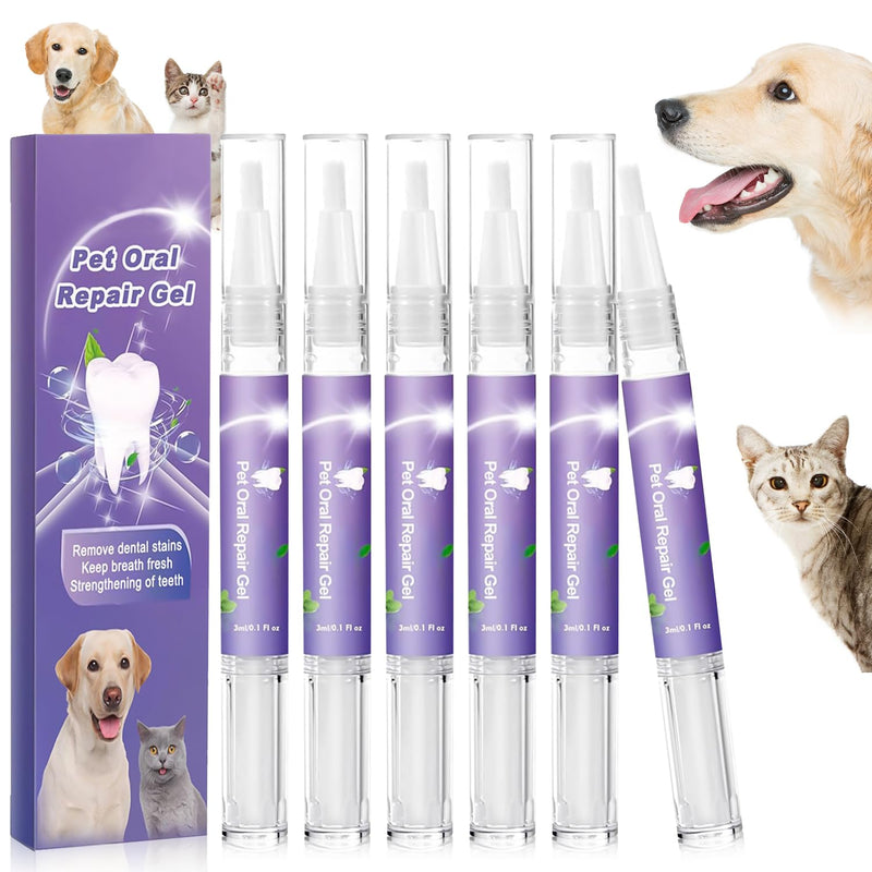 Pet Oral Repair Gel,Pet Oral Restoration White Gel,Pet Breath Freshener Gel No Brushing Oral Care Cleaner，Easy Teeth Cleaning Gel for Dogs & Cats,3ML (3box,6pcs) 6 - BeesActive Australia