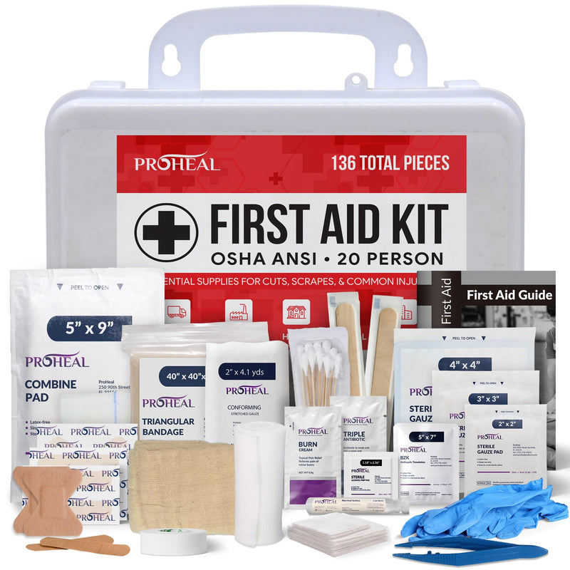 20 Person OSHA Compliant First Aid Kit for Businesses, Vehicles, Trucks, Construction Site - Type III, ANSI Class A Emergency Kit - 136 Piece Essential First Aid Supplies 20 Person Kit