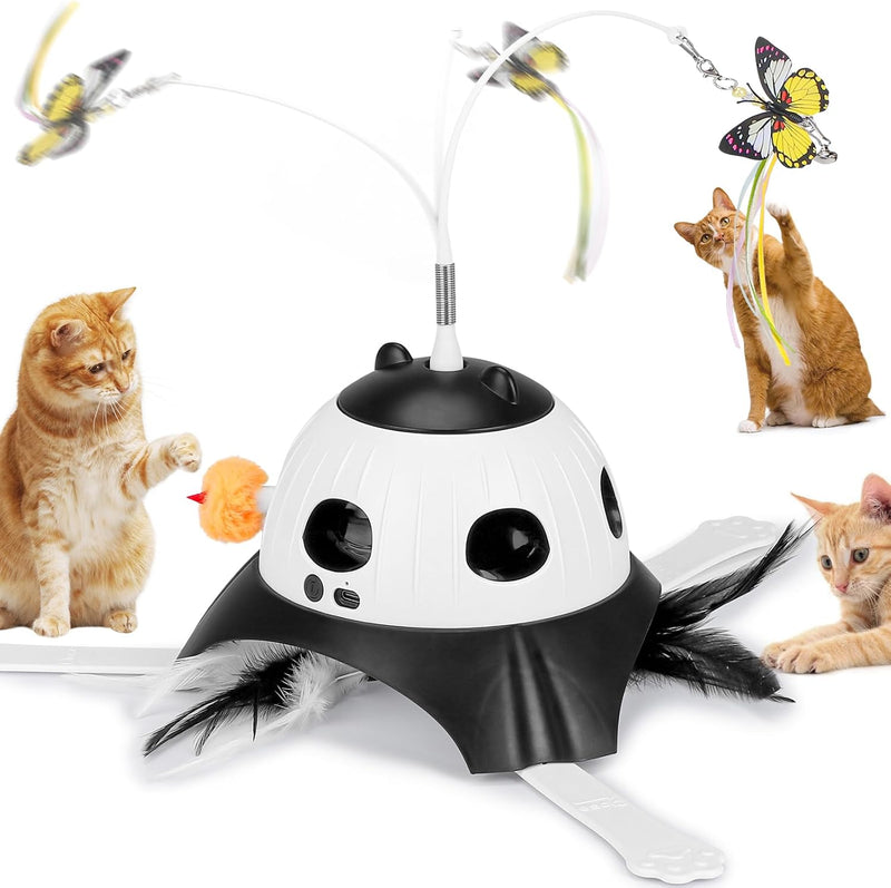 3-in-1 Automatic Cat Toys for Indoor Cats, Fluttering Butterfly, Whack a Mole, Rotating Feather Wand, USB Rechargeable Interactive Feather Toys for All Breeds (Black) Black - BeesActive Australia