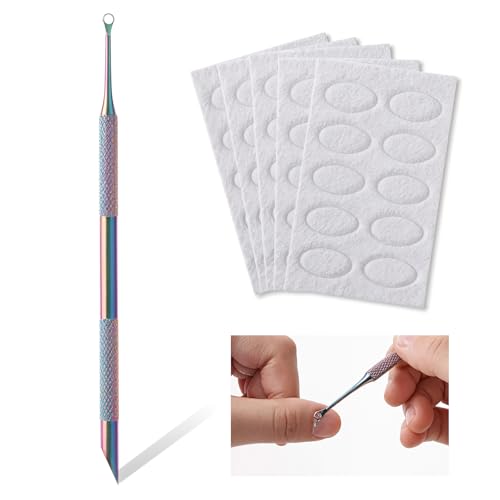 Cuticle Pusher, Dual Ended Nail Cuticle Remover with 5 Nail Sand Polishing Tablets Nail Care Polish Remover Cuticle Trimmer Manicure Kit for Pedicure Nail Art Titanium steel, white