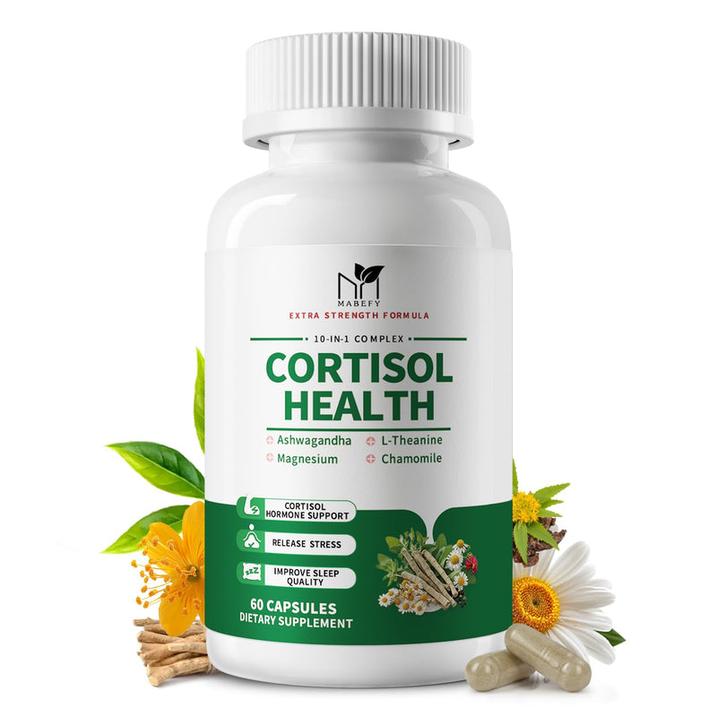 MABEFY Cortisol Supplements for Women/Men, 60 Capsules for 30 Days | 10 in 1 Cortisol Manager Reducer Lower Detox Balance with Magnesium, L-Theanine for Stress, Sleep, Calm, Mood Support 60 Count (Pack of 1)