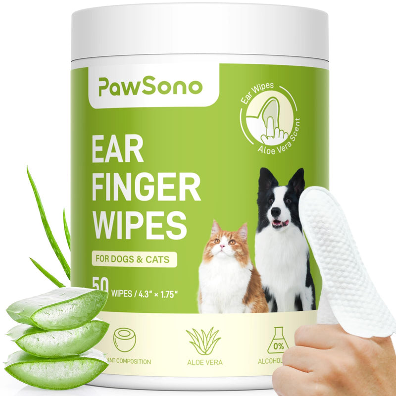 Ear Finger Wipes for Dogs & Cats, Thicker Dog Ear Cat Ear Wipes, Natural Relief Cat Ear Cleaner Dog, Effectively Remove Ear Wax for Dog Kitten Rabbit, Fresh Aloe Scent Deodorizing, 50 Count - BeesActive Australia