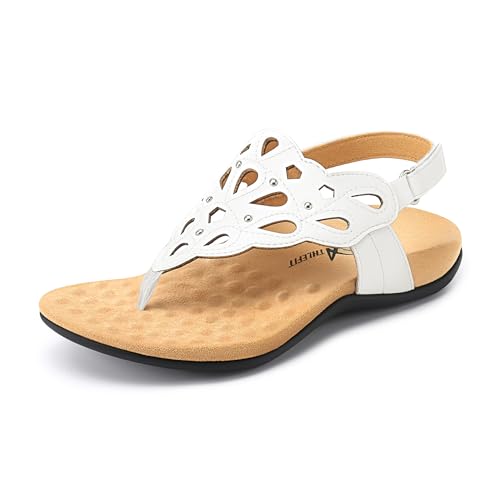 Athlefit Women's Orthopedic Flat Sandals with Arch Support 8 White