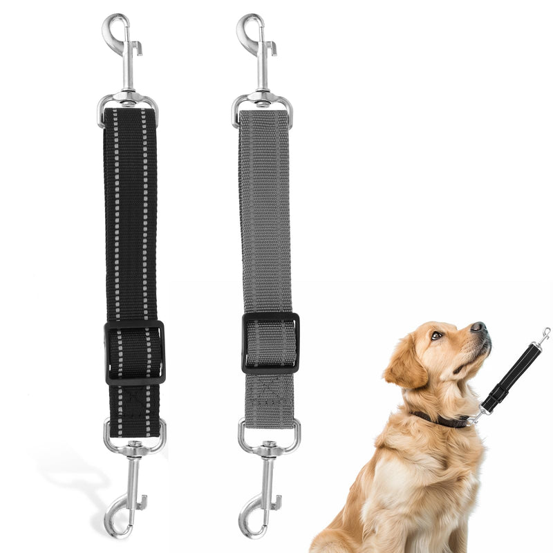 2 Pcs Dog Collar Safety Clips, Adjustable Prong Collar, Reflective Nylon Safety Clip, Double Ended Backup Clasp Leash Connector for Dog Harness to Collar Safety Clip(Black, Gray) - BeesActive Australia