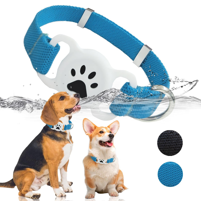Airtag Collar for Small Medium Dogs, Stretchy Dog Collar with Apple Air Tag Holder, Water Resistant Elastic Integrated Anti Lost Adjustable Lightweight blue - BeesActive Australia