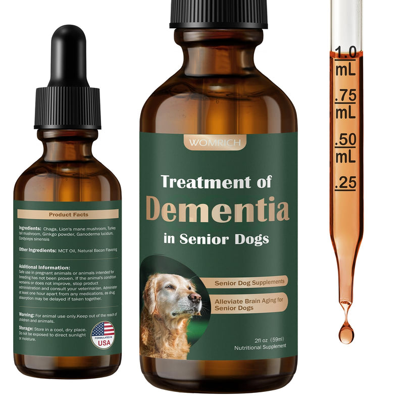 Senior Dog Supplements for Brain Health & Nervous System Support, Mushroom Supplement for Dogs, Dementia Supplement for Calming & Relaxation, Addresses Getting Lost, Social Withdrawal - 59 ML - PawsPlanet Australia
