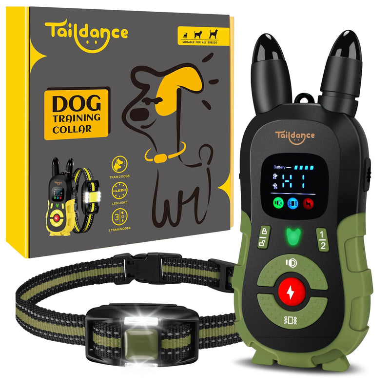 Dog Shock Collar with Remote Control for Large Medium Small Dogs, Dog Training Collar with Light, E-Collar Rechargeable, 3300FT, 124 Levels, IP67 Waterproof, Safety Lock Green - BeesActive Australia