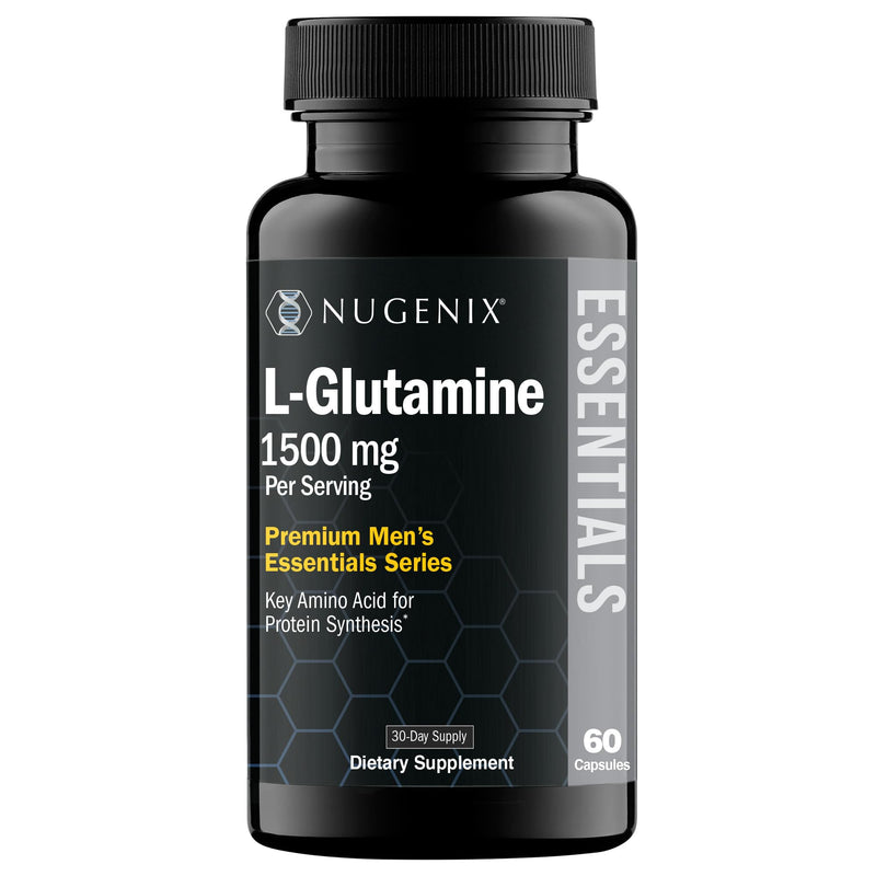 Nugenix Essentials L-Glutamine, 1500mg 100% Botanical L-Glutamine Amino Acid, Protein Synthesis, Supports Cellular Function, 60 Capsules 60 Count (Pack of 1)