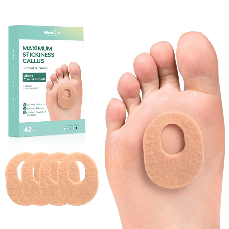 Welnove 42pcs Callus Pad with Water-Resistant Self-Stick Adhesive, Protects Foot, Heel and Toes from Rubbing and Friction,Oval Shape Design,Reduce Pressure and Friction from Shoes Rubbing-Skin Color Skin Color - BeesActive Australia