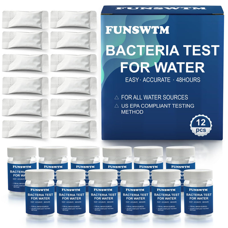 Coliform Bacteria Test Kit: 12-Pack Easy at-Home Well, Tap, Pool, Spring, Pond, Lake Drinking Water Quality Test 12 Tests