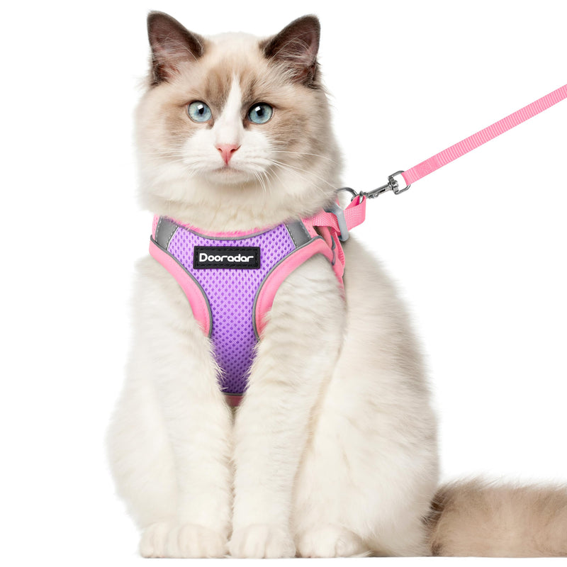 Dooradar Cat Harness and Leash Set, Escape Proof Lightweight Kitten Harness, Soft Breathable Reflective Vest for Outdoor Walking Traveling, Adjustable for Large Cats, Purple & Pink, L - BeesActive Australia