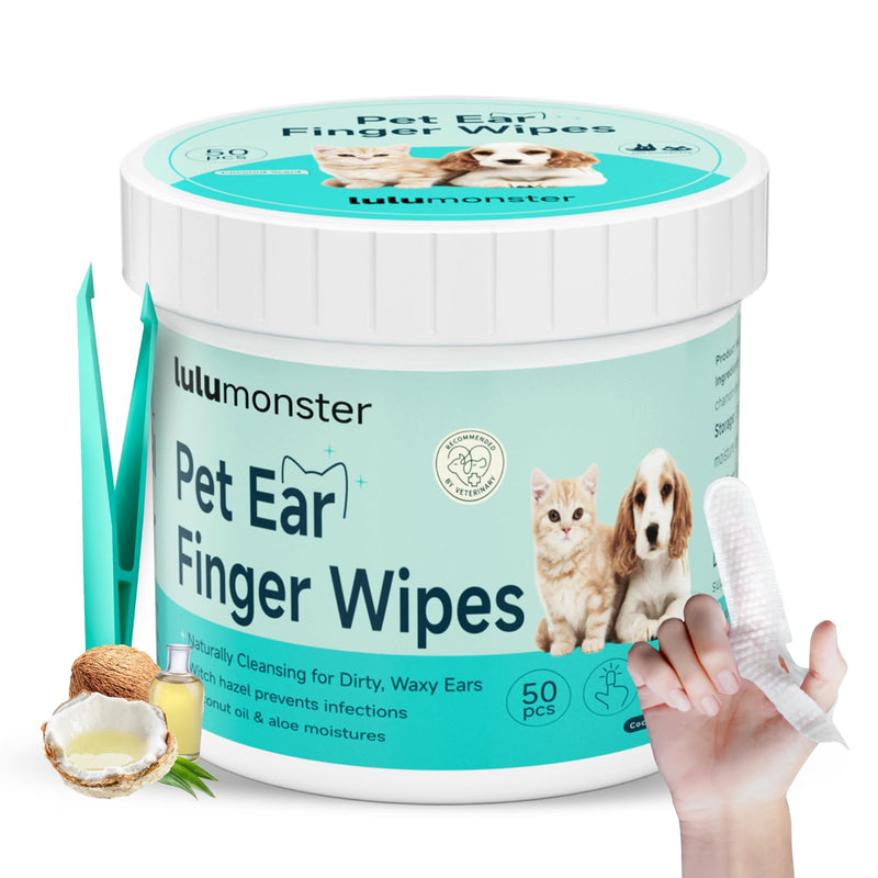 Ear Cleaner Finger Wipes for Dog & Cat [Finger Casing Design][Pet Ear Wipes with Tweezers] for Controlling Ear Infections and Ear Odor Reduce ear wax buildup Natural Ingredients Dog Ear Wipes - PawsPlanet Australia