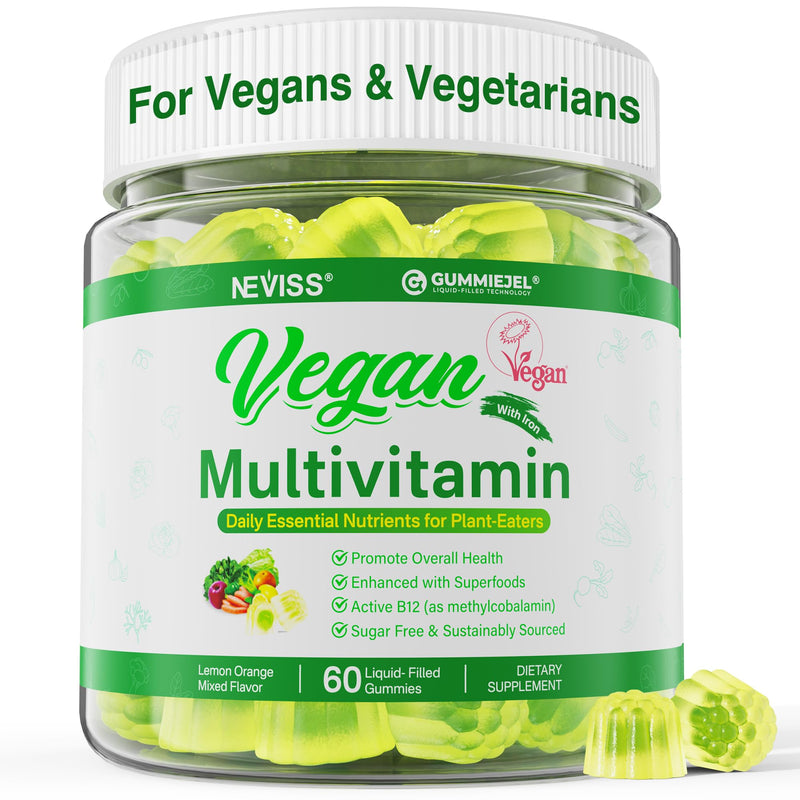 Vegan Multivitamin Gummies for Adults, Vegans & Vegetarians Daily Vitamins | with Methyl B12, D3 K2, Plant Based Omega 3 (DHA+EPA), Iron, Choline, Zinc, Whole Food Vitamins Gummies, Sugar Free, 60 Cts 60 Count (Pack of 1)