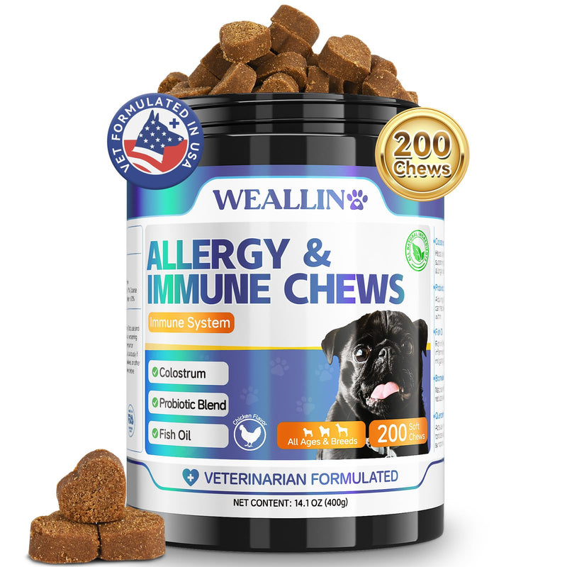 Dog Allergy Relief Chews 200 PCS, Dog Allergy Chews Anti-Itch for Dogs - Omega 3 Fish Oil -Dog Itching Skin Relief, Immune & Skin & Coat Support, Hot Spots, Paw Licking and Allergies - PawsPlanet Australia