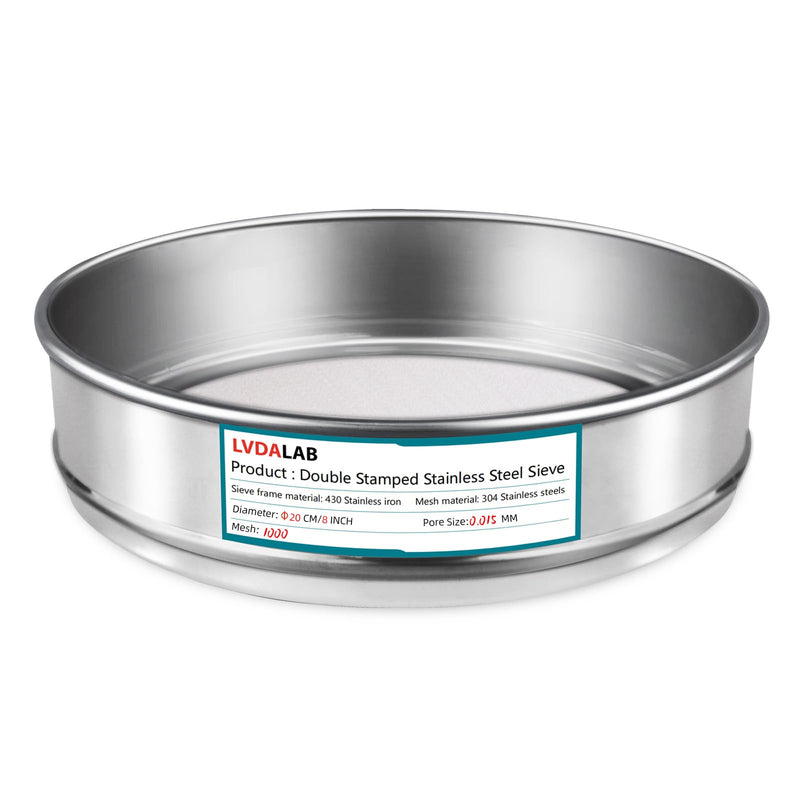 304 Stainless Steel Mesh Lab Sieve, 1000 Mesh(0.015mm) Aperture Test Sieve, 7.9Inch(20cm) Diameter Economy Standard Analysis Sample Test Sieves for Industrial Laboratory Homes 1000Mesh(0.015mm)/Ф7.9in - BeesActive Australia