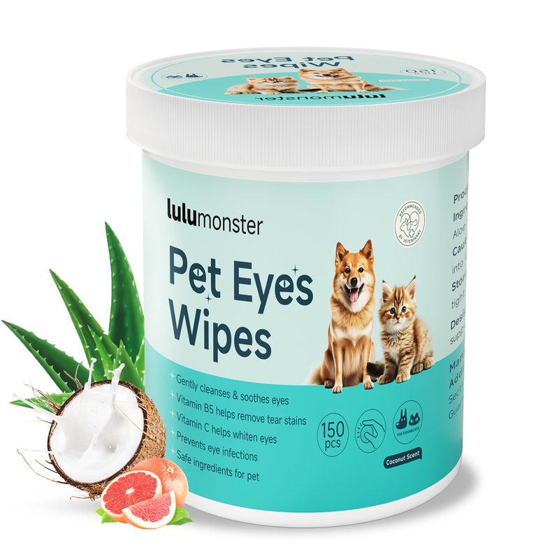Pet Eyes Wipes for Dogs & Cats, Gentle Remove Tear Stain, Eye Debris, Discharge, Mucus Secretions Grooming Deodorizing Wipes, Non-irritating Ingredients with Aloe & Coconut Oil -150pcs - BeesActive Australia