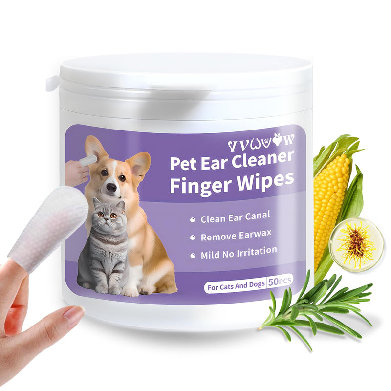 Dogs & Cats Ear Wipes- Finger Wipe Design、Natural Ingredients for Dogs and Cats Ear Cleaner，Gently Yet Effectively Remove Debris and Ear Wax -50 Count - BeesActive Australia
