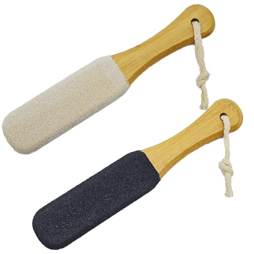 Pumice Stone Foot File, 2 Pack Wooden Pedicure Foot Scrubber Remover for Heels, Elbows, Hands in Shower, Professional Foot Rasp for Wet and Dry Feet, Foot Care Tools for Women Men（Black and White） Black and White