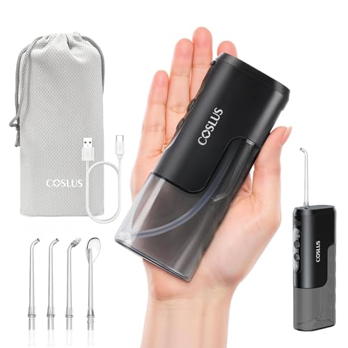 COSLUS T40 Mini Water Flosser for Travel, Portable Compact Design, Balck Black