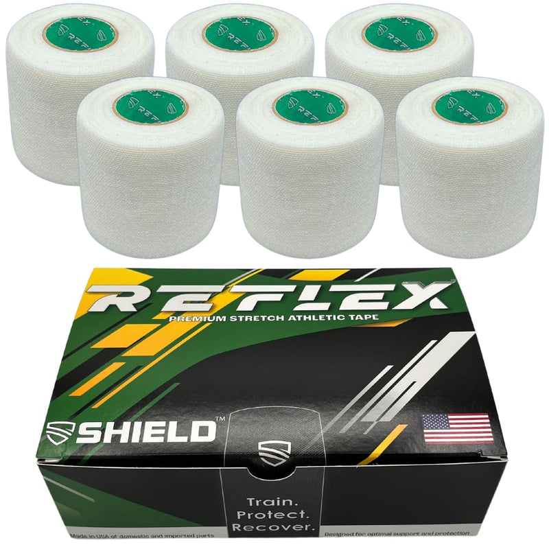Shield Cleat Spatting Tape | Stretch Athletic Tape, Ankle Tape, Tear by Hand, Made in USA, Thin, Flexible, Elastic Sports, Spatting, Football, 6 Pack 2 Inch Arctic White - BeesActive Australia