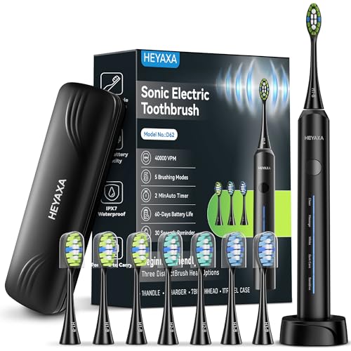 Sonic Electric Toothbrush, Dad Gifts, Gifts for Men, Birthday Gifts for Men, 60-Day Battery Life Rechargeable Power Toothbrush with 5 Modes, 2-Min Smart Timer, 7 Brush Heads & Travel Case (Black) Black