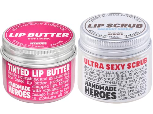 100% Natural Tinted Lip Butter Mask and Scrub Bundle - Clean Beauty Intensive Balm and Therapy for Sleeping