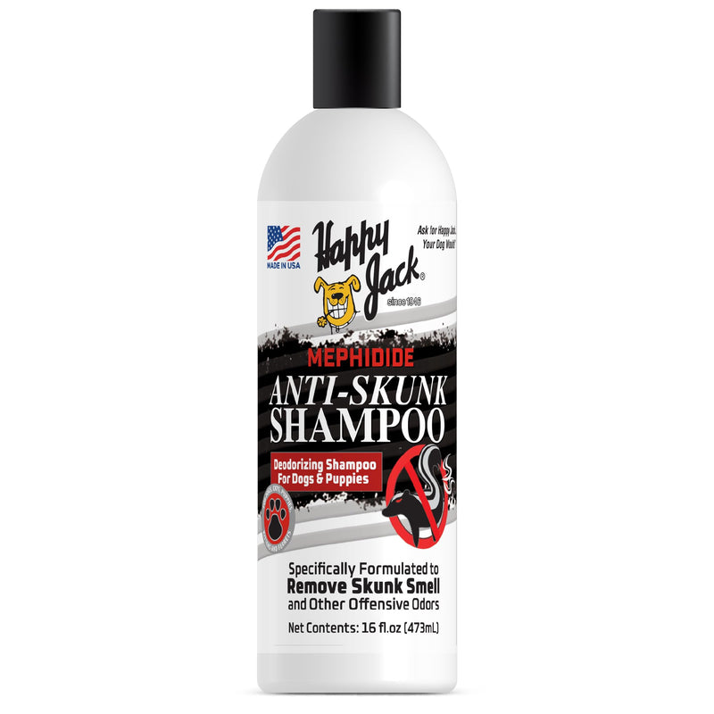 Happy Jack Mephidide Anti Skunk Shampoo for Dogs, Cats, Pets – Hypoallergenic Skunk Odor Remover for Dogs – Deodorizing Dog Shampoo (16oz) - PawsPlanet Australia